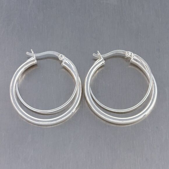 Vintage AV Thailand Sterling Silver 925 Interlocking 3.1cm Double Hoop Earrings - Picture 6 of 6